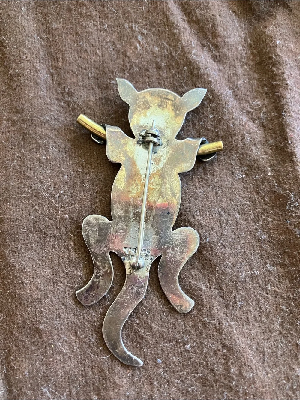 Vintage-Inspired Cat Brooch Pin in Mixed Metal Finish